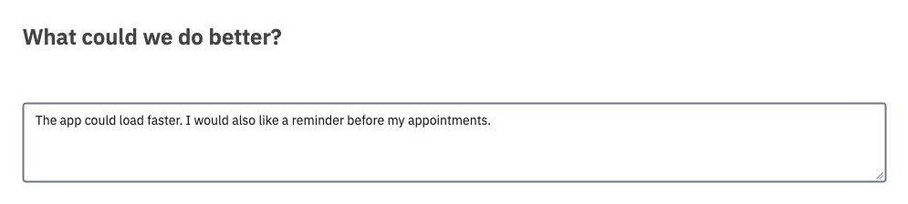 A Long text question as participants see it, with a text box of several lines that contains an answer