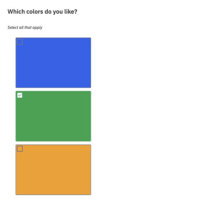 An Image select multiple choice question as participants see it, with three pictures and a tick on the second one