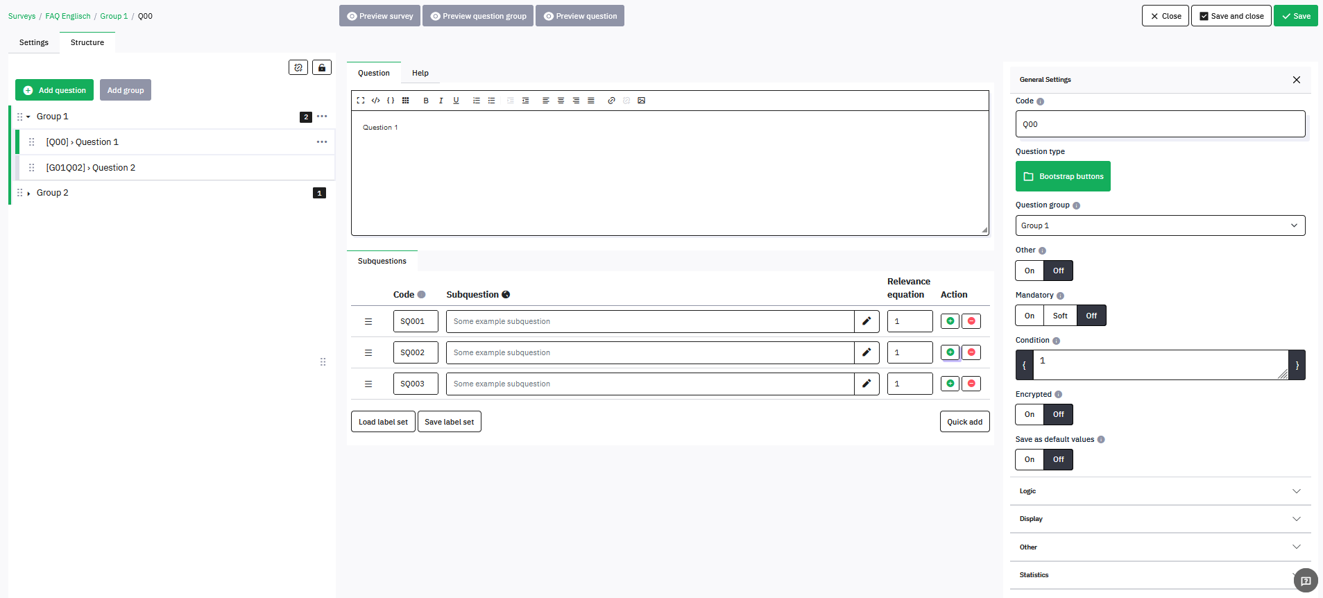 Multiple choice buttons question with answer options selected